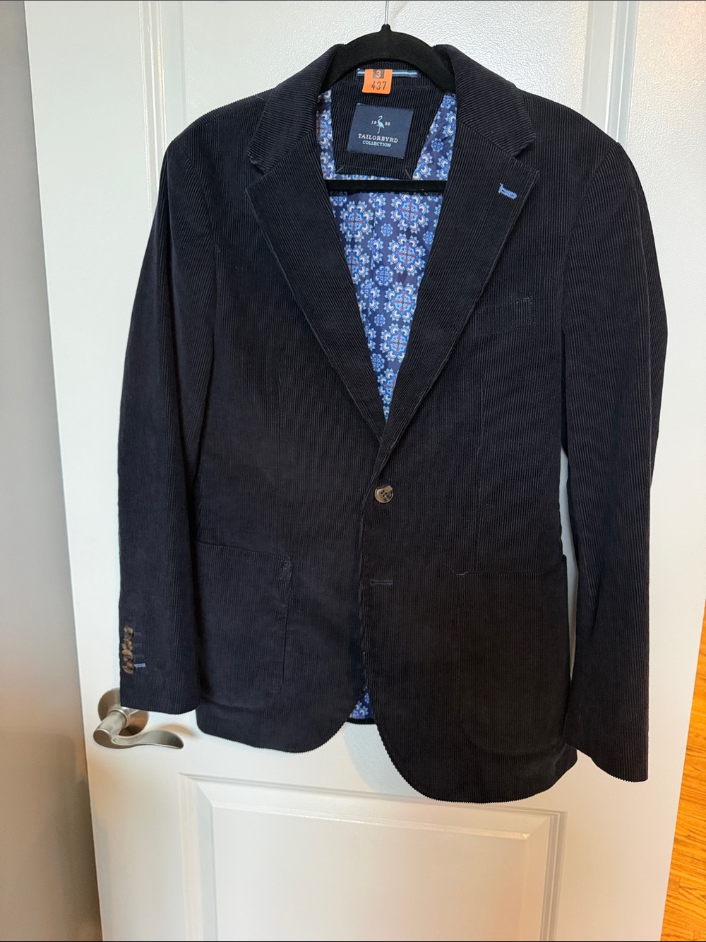 Tailorbyrd Men's Black Corduroy Blazer with Blue Floral Lining